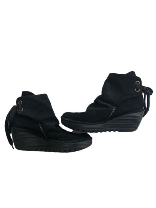 Fly London Shoes - Fly London Size 40(9) Yama wedge heel ankle bootie. Black suede gripper tread